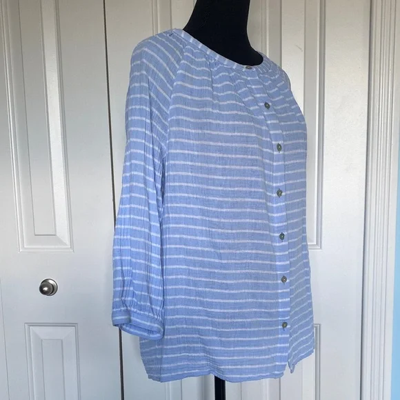 J.Jill Medium 100% Cotton Light Blue And White Striped Button-Up Shirt - Picture 4 of 7
